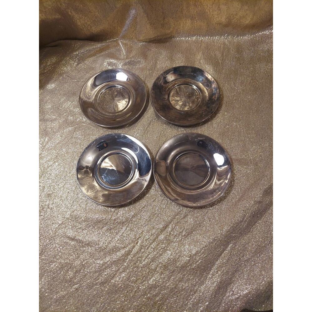 4 Demitasse Continentale Saucers Silverplate, Plates Only, No Cups, 4", Brazil